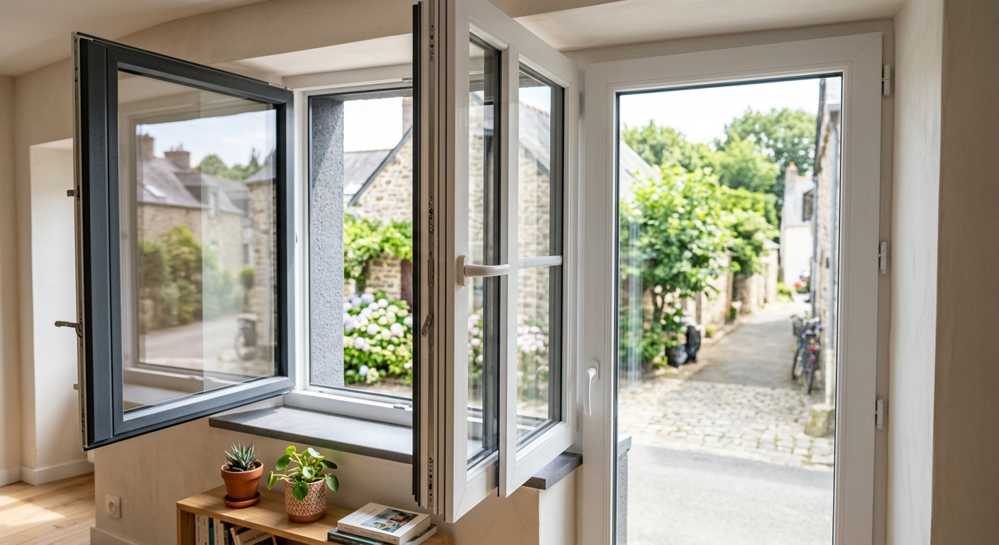 Fenêtre bicolore, intérieur blanc, extérieur gris anthracite