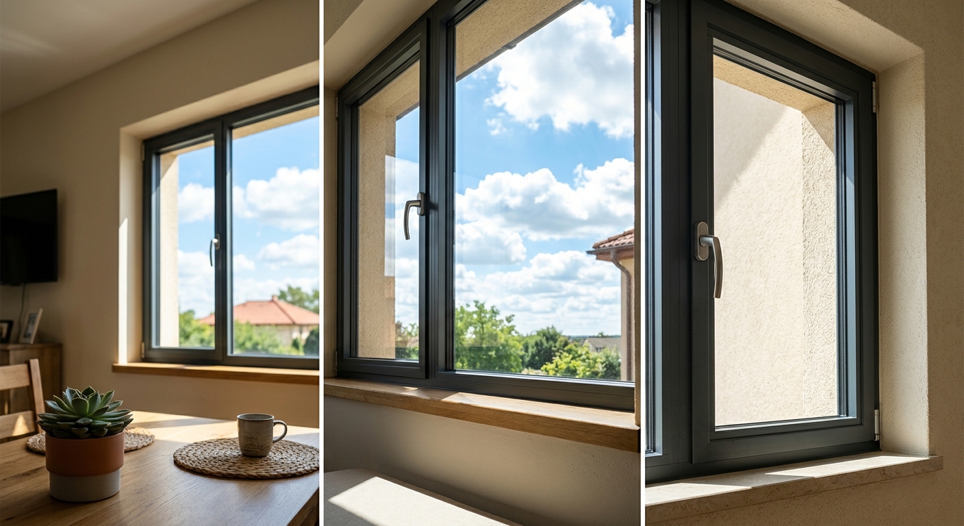 Fenêtre en aluminium de haute qualité face à un ciel ensoleillé