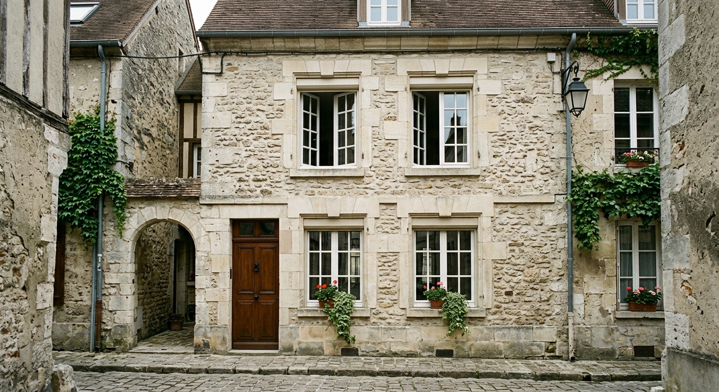 Intégration d'un volet roulant sur une façade typique de Senlis